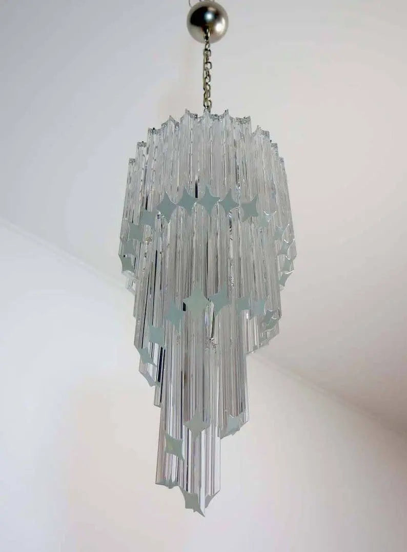 Murano Glass Chandelier – Spiral – 54 Prisms – Transparent