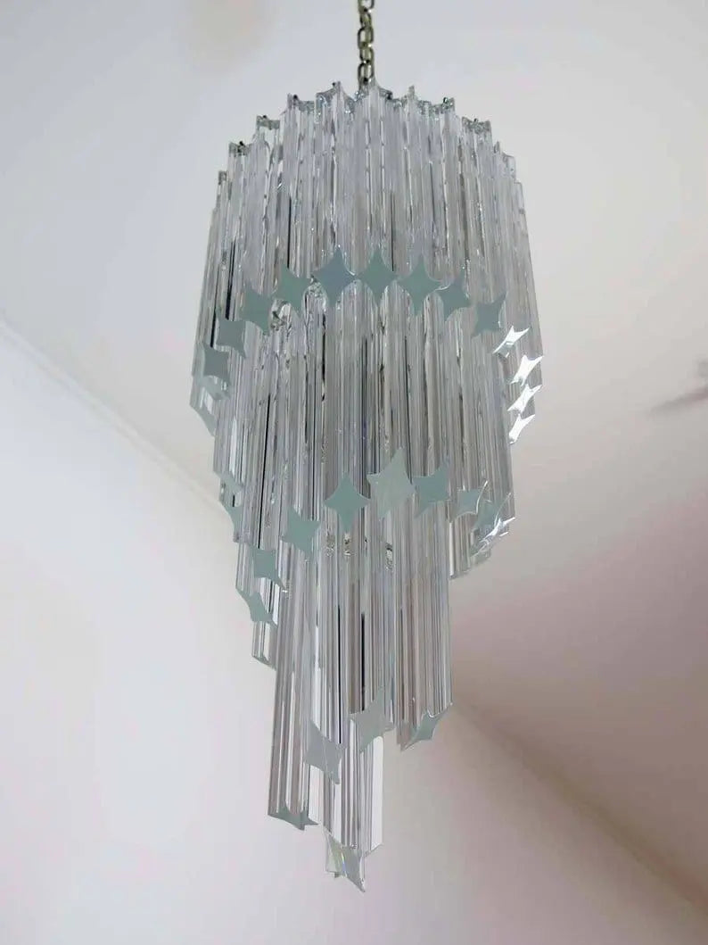 Murano Glass Chandelier – Spiral – 54 Prisms – Transparent