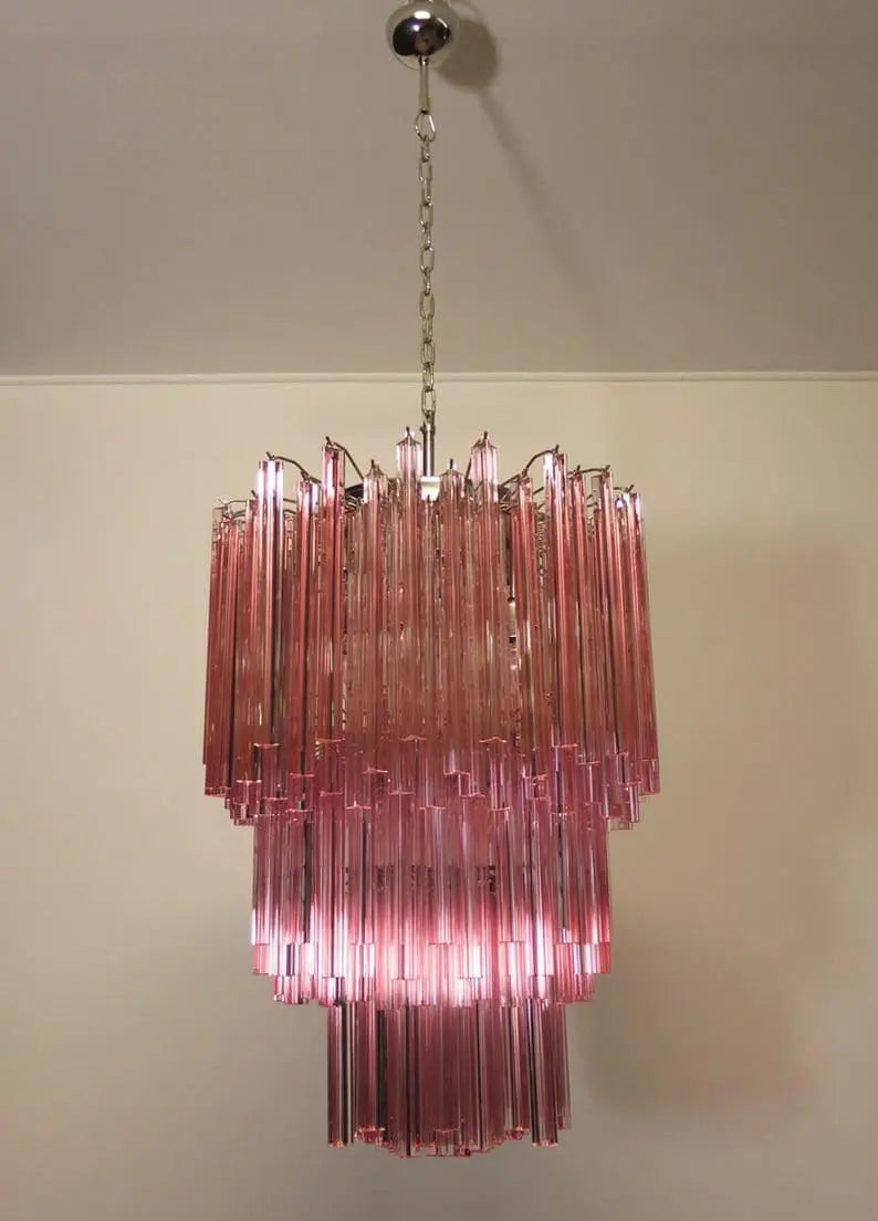Murano Glass Chandelier – 184 Prisms – Pink