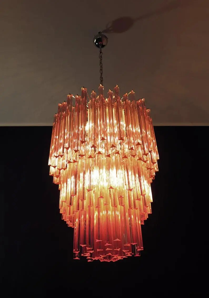 Murano Glass Chandelier – 184 Prisms – Pink