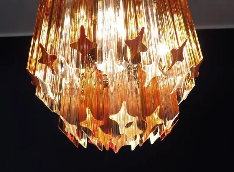 Murano Glass Chandelier – 47 Prisms – Amber / transparent