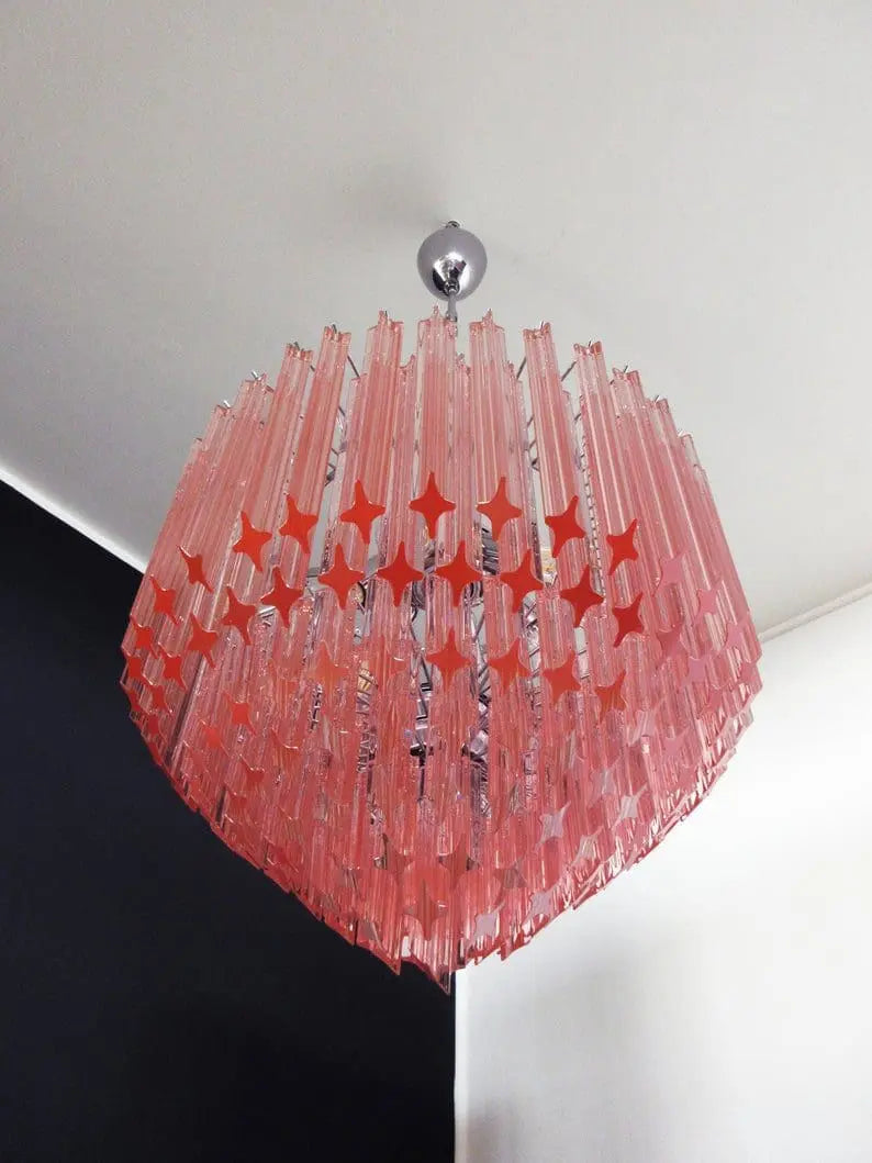 Murano Glass Chandelier – 163 Prisms – Pink