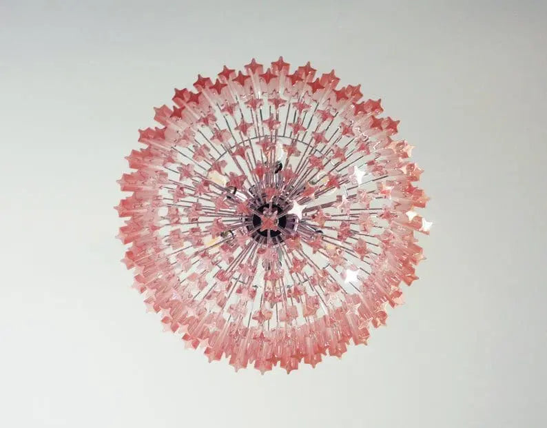 Murano Glass Chandelier – 163 Prisms – Pink