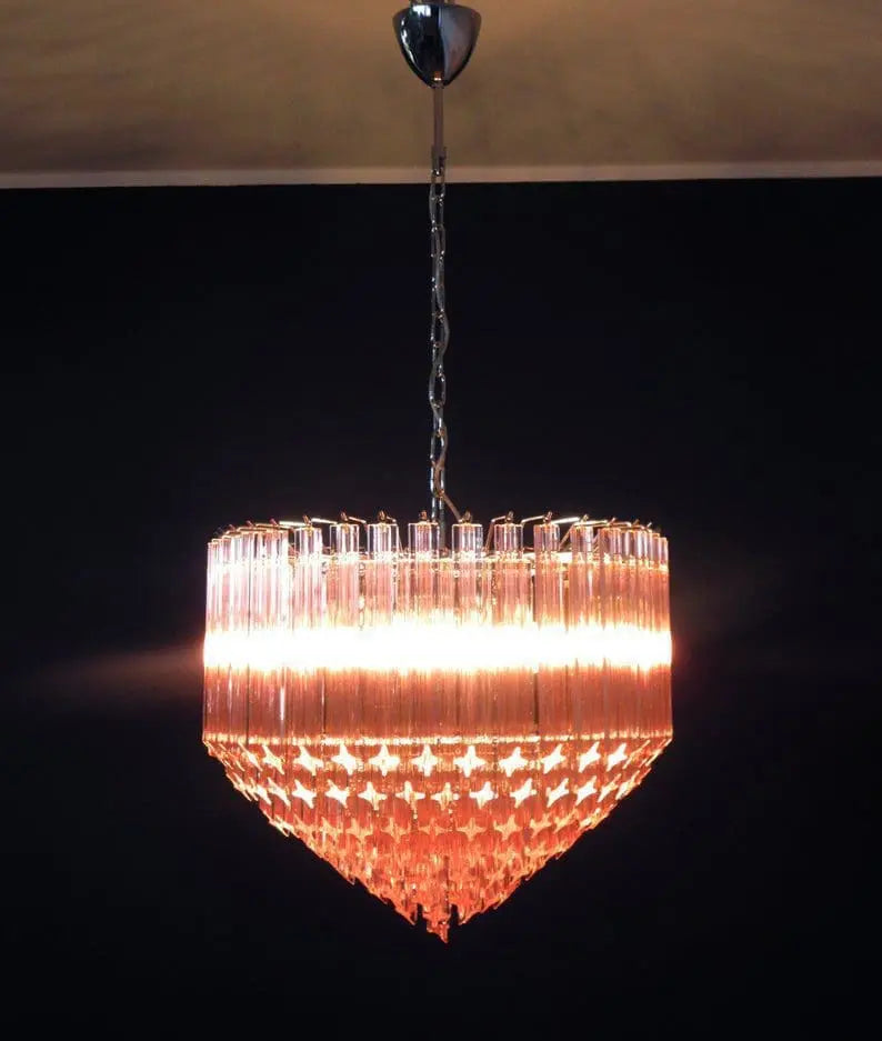 Murano Glass Chandelier – 163 Prisms – Pink