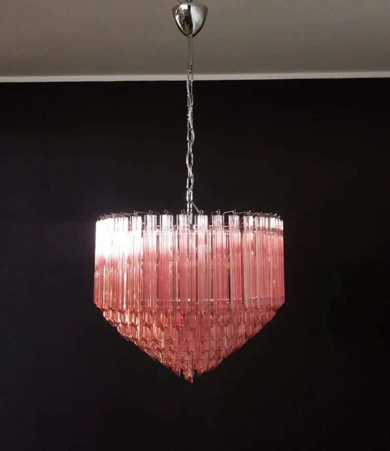 Murano Glass Chandelier – 163 Prisms – Pink