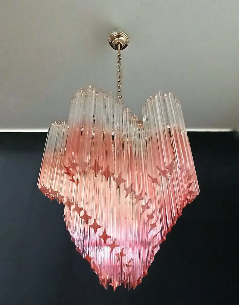 Murano Glass Chandelier – Viennetta -114 Prisms – Pink