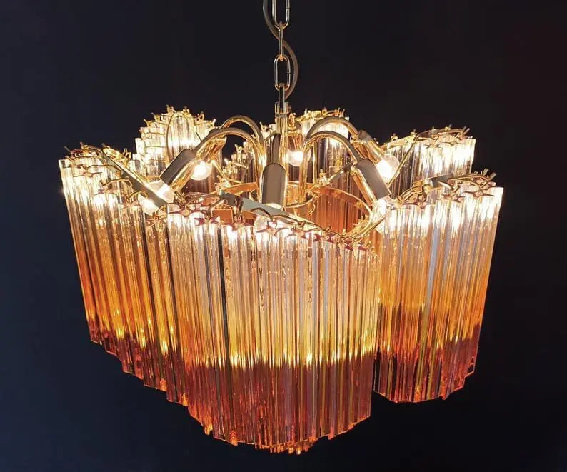 Murano Glass Chandelier – Viennetta – 114 Prisms – Amber