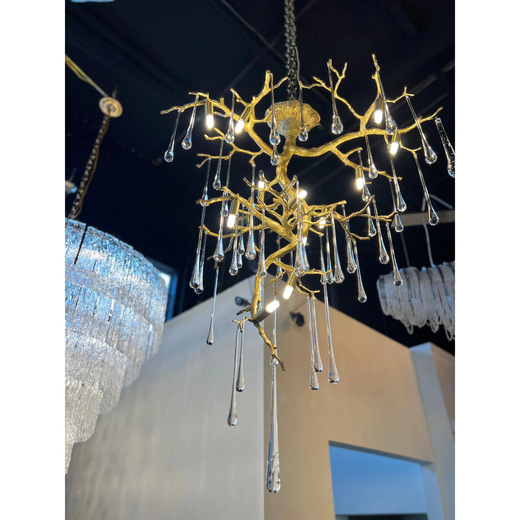 Willow Branch Glass Foyer Chandelier in Natural Brass