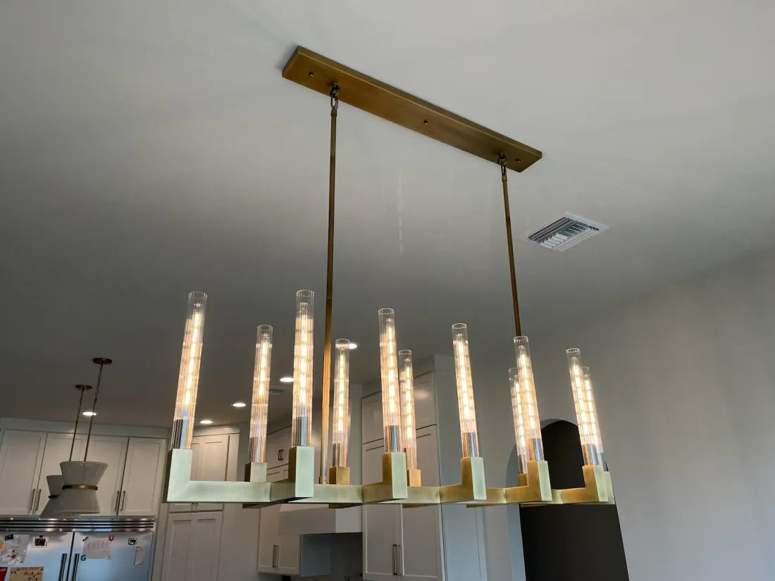 Modern Linear Round / linear Tubular Glass Chandelier for Dining Room / kitchen Island