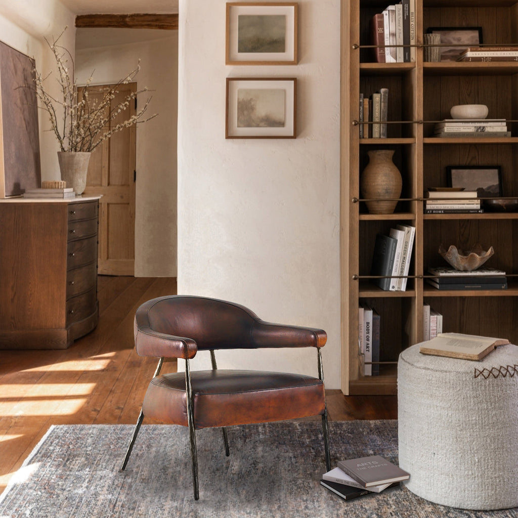 Vintage Forged Brown Leather Lounge Armchair