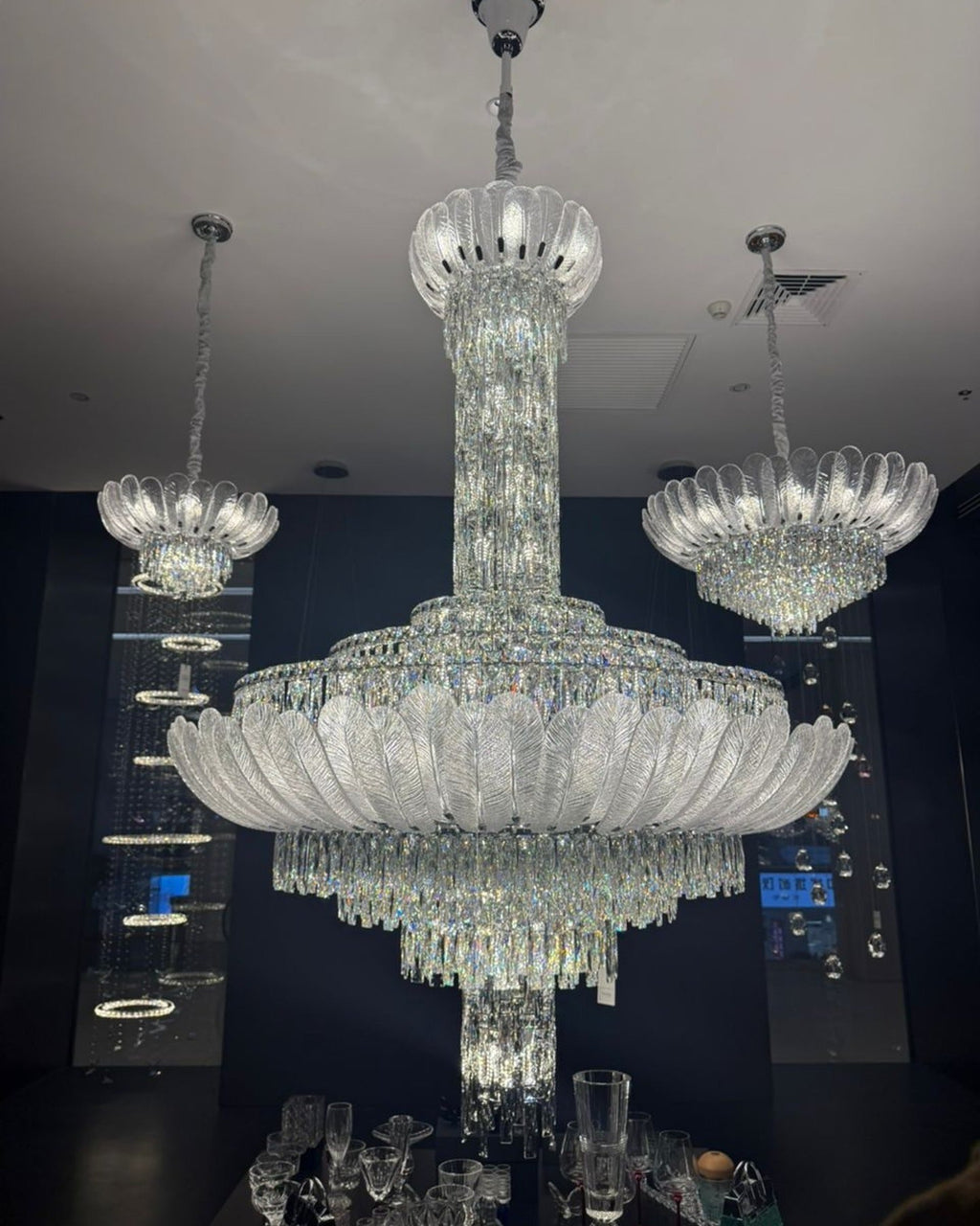 Extra Large Glass Petals Crystal Chandelier for High-Ceiling