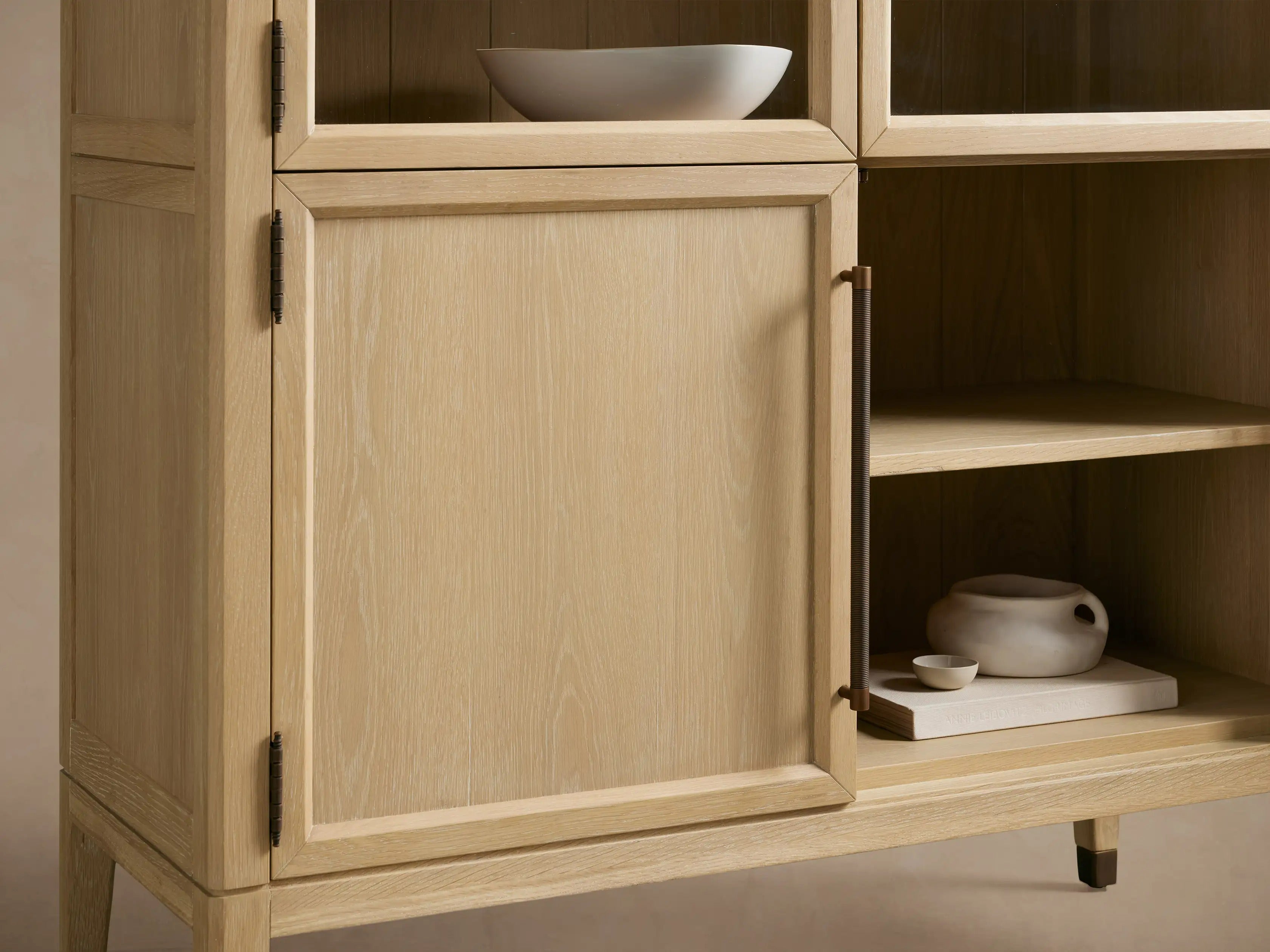 Hattie Glass Accent Cabinet in Oak 36-Inchw 46-Inchw