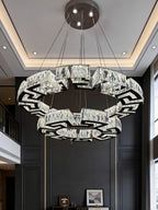 Modern Round Gear / rectangular Mazes Crystal Chandelier