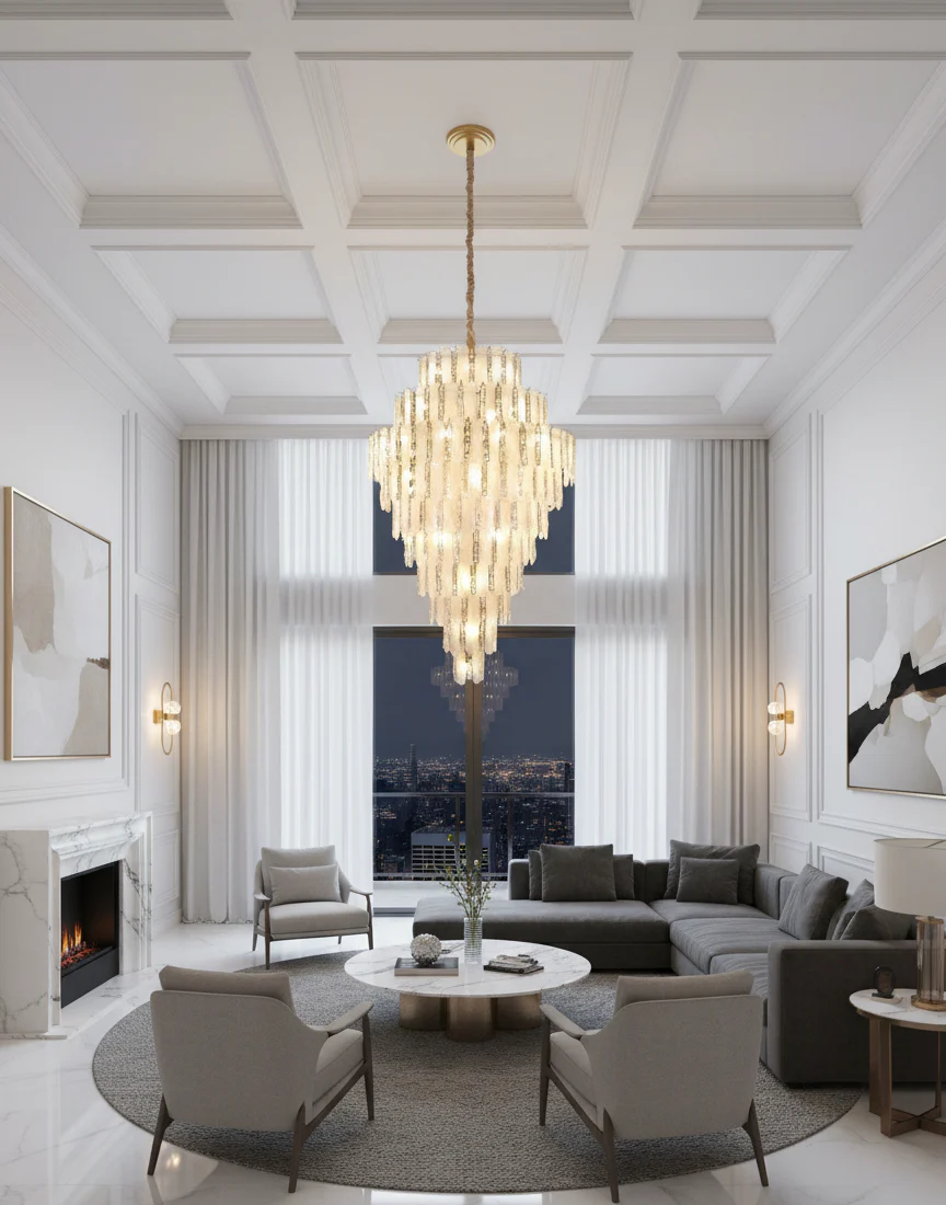 Modern Feather Crystal Chandelier in Chrome / gold Finish for High / low-Ceiling