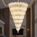 Luxurious Cascading Handcrafted Glass Leaf Multi-Tier Crystal Waterfall Chandelier