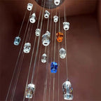Modern Floating Clear / blue / amber Irregular Crystal Chandelier for High-Ceiling