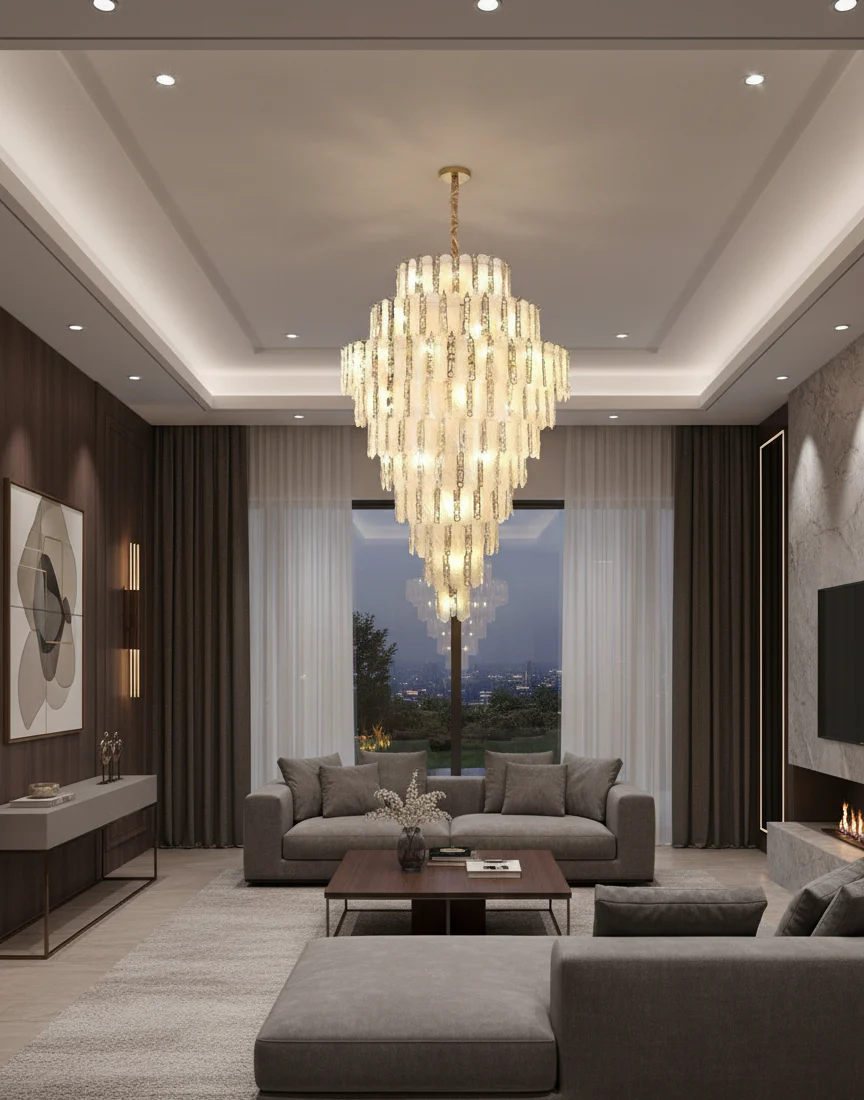 Modern Feather Crystal Chandelier in Chrome / gold Finish for High / low-Ceiling