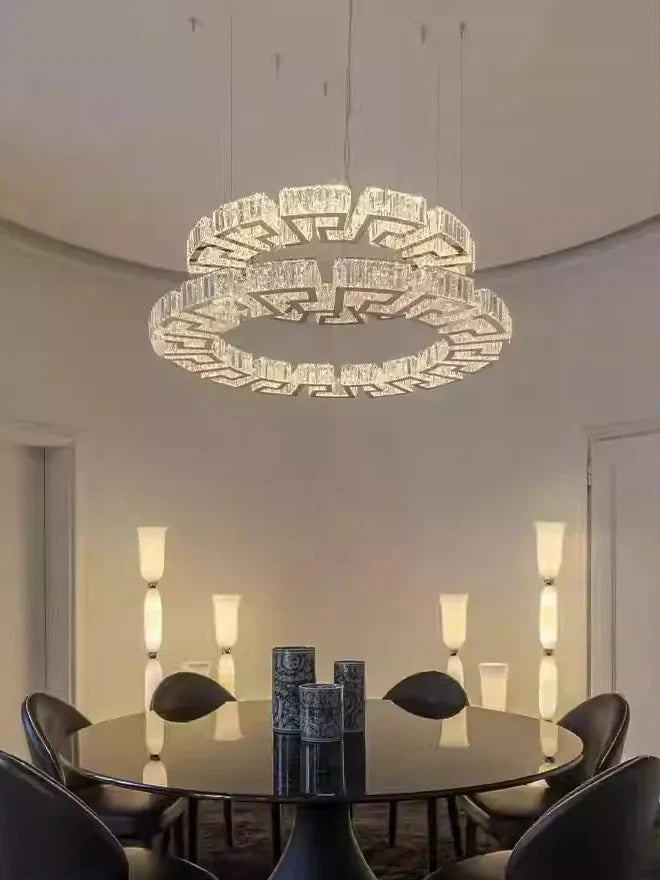 Modern Round Gear / rectangular Mazes Crystal Chandelier