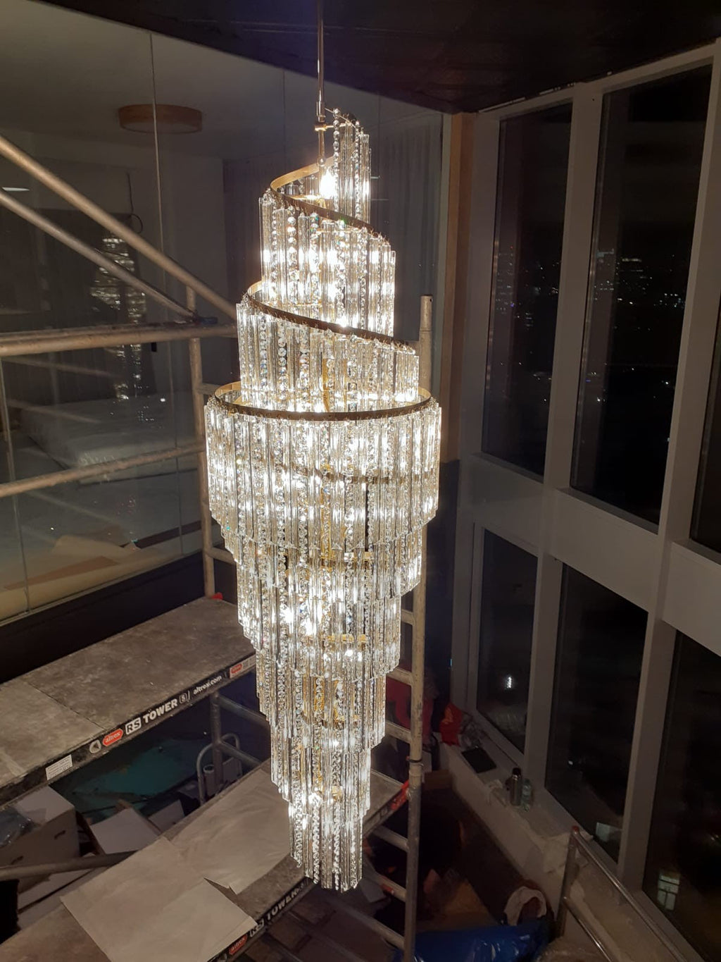 Luxury Spiral Crystal and Metal Chandelier for High-Ceiling Foyer and Staircase