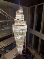 Luxury Spiral Crystal and Metal Chandelier for High-Ceiling Foyer and Staircase