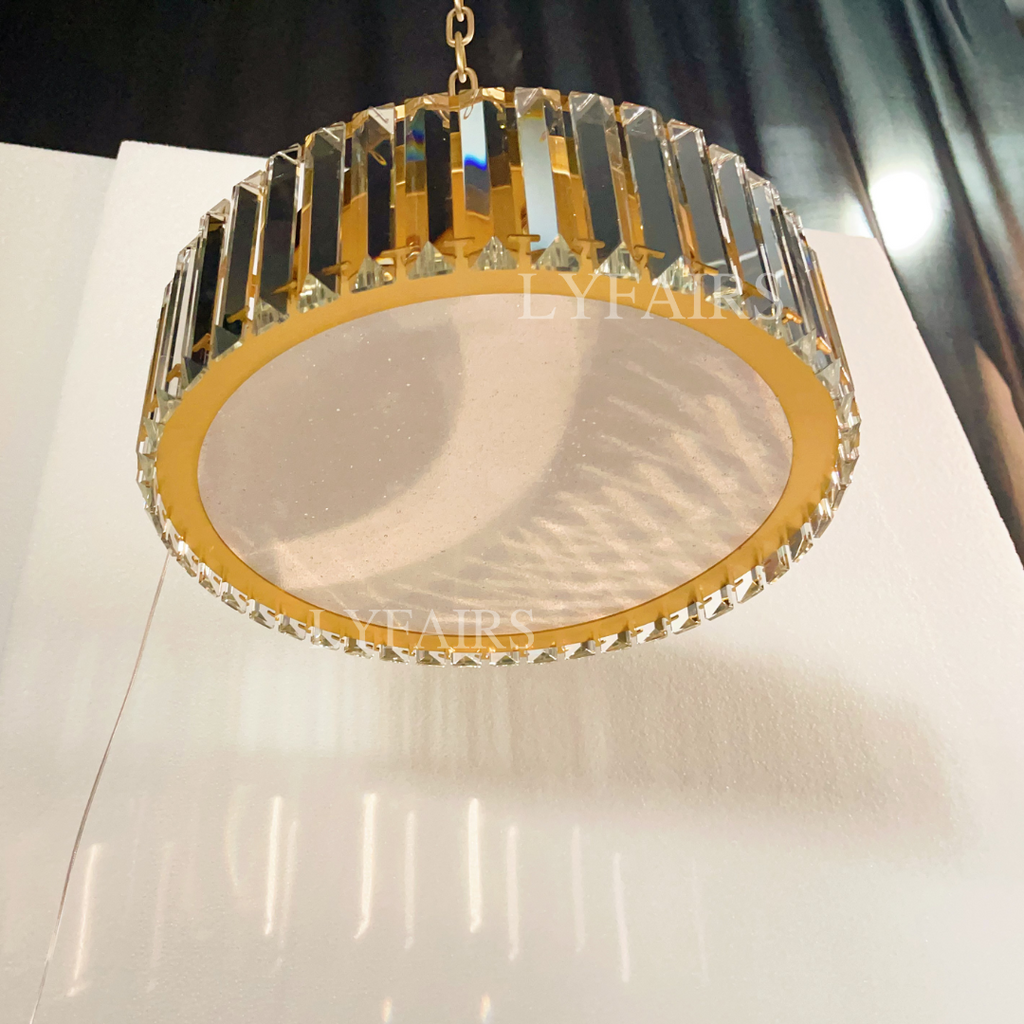 Hotel Gold Flush Mount Ceiling Lighting Round Crystal Chandelier for Bedroom