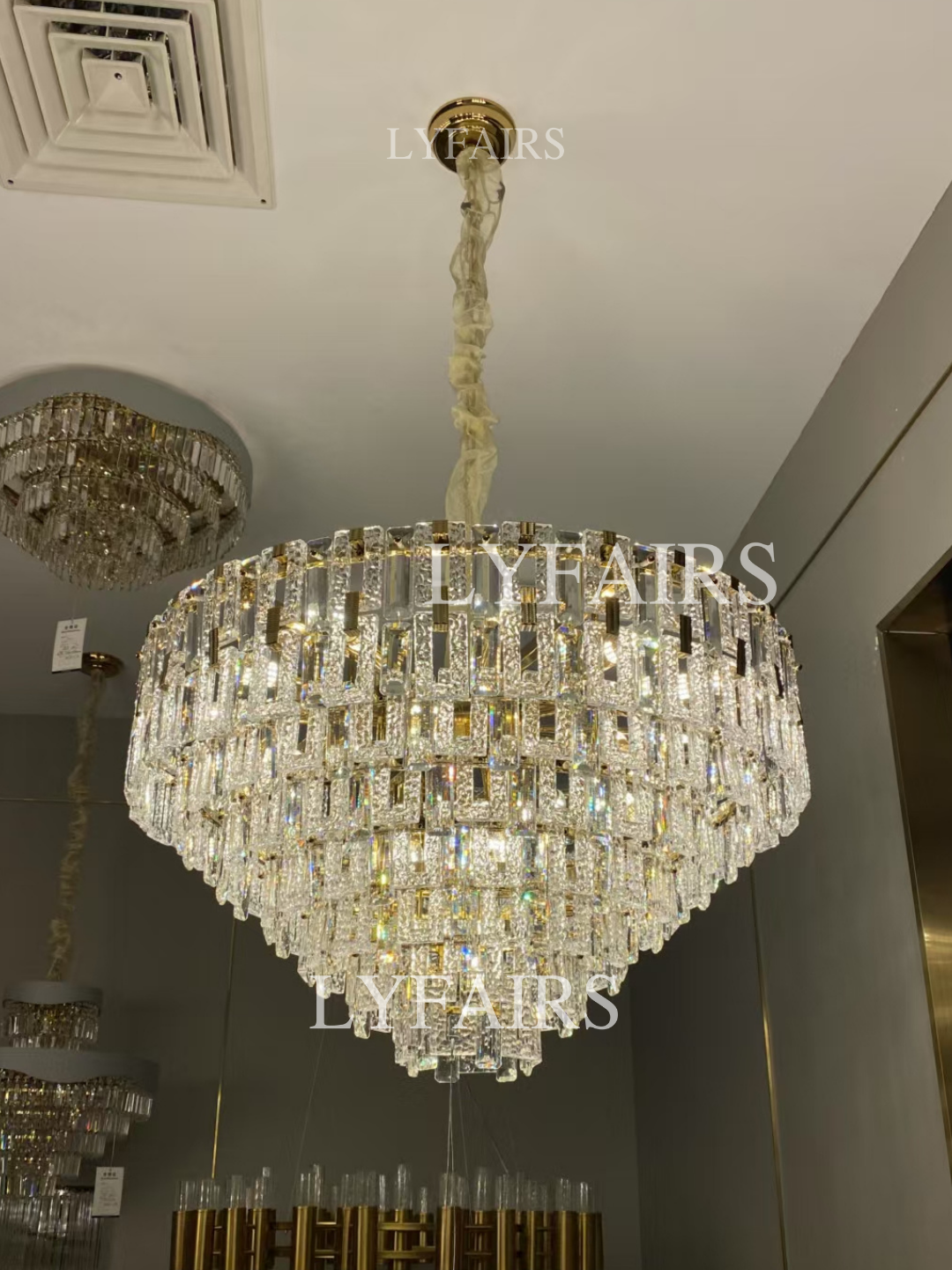 Oversized Multi-Layers Honeycomb Luxury Crystal Chandelier in Gold Finish for Big