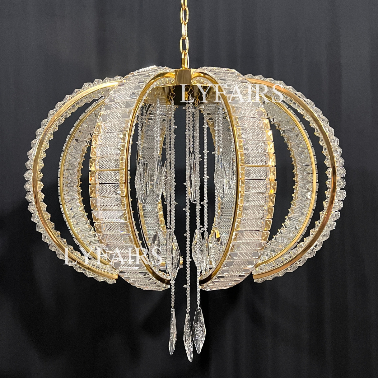 Luxury K9 Crystal Pendant Chandelier with Curved Vacuum Plating Finish, Unique Lantern Shape for Living Dining