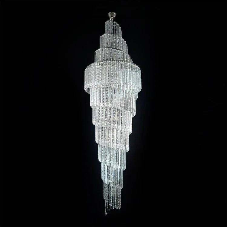 Luxury Spiral Crystal and Metal Chandelier for High-Ceiling Foyer and Staircase
