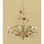 American Country Style Rustic Vintage Wrought Iron Flower Rose Chandelier Art Lamp for Bedroom Study Dining