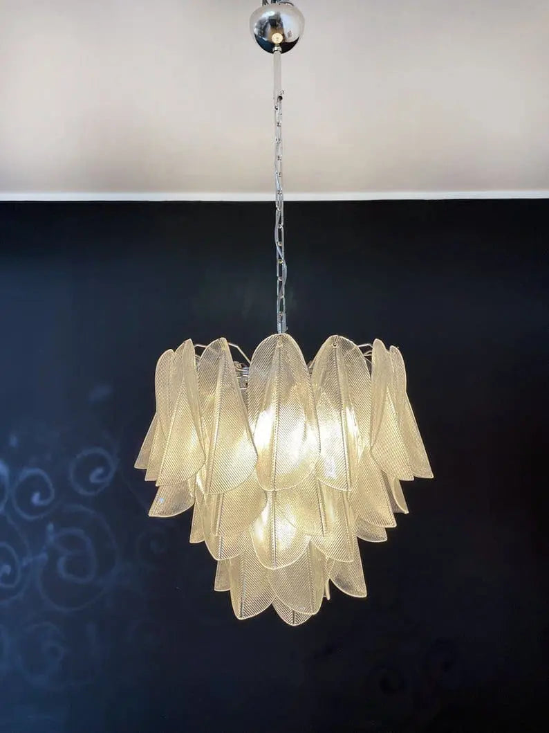 Murano Chandelier – Rondini – 41 Glass Leaves – Transparent