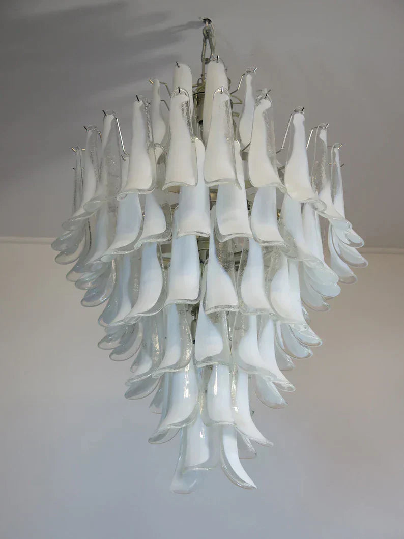 Murano Glass Chandelier – 85 Petals – White / transparent