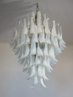 Murano Glass Chandelier – 85 Petals – White / transparent