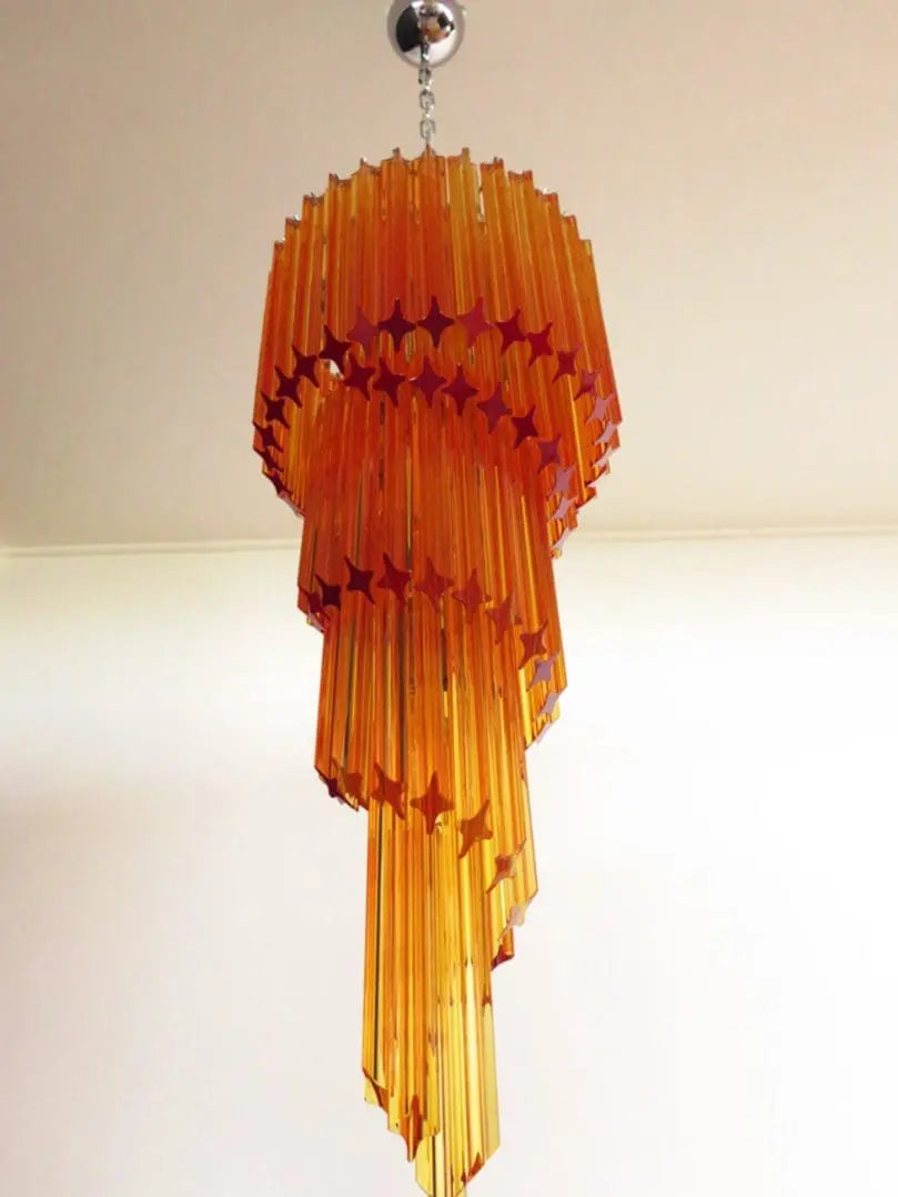 Murano Glass Chandelier – Spiral – 86 Prisms – Amber