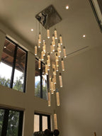 Modern Crystal Stick Chandelier with Glacier Bubble Design in Gold, Chrome, and Black Finish - High-Quality