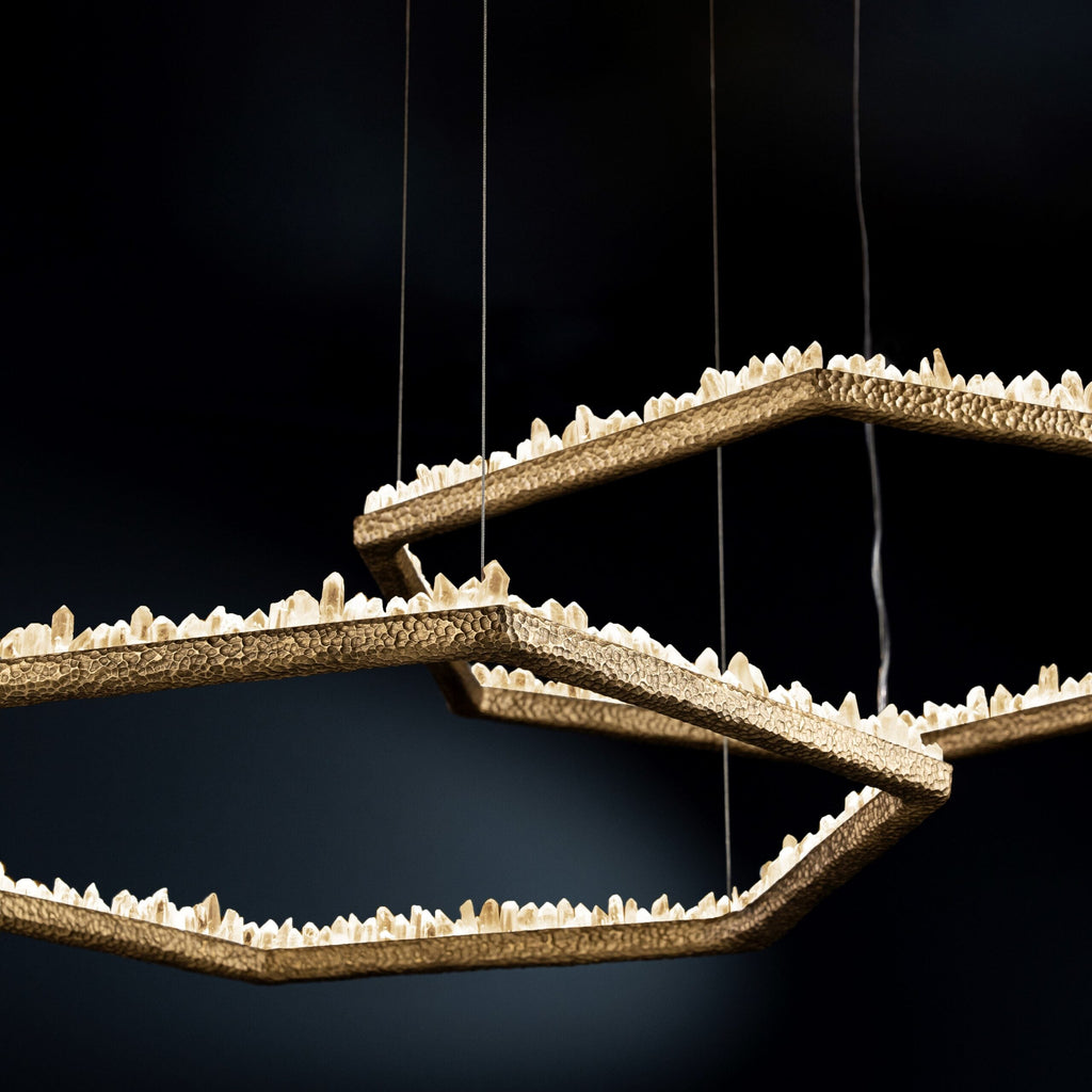 Hand Hammered Brass Natural Crystal Chandelier for High-Ceiling / low-Ceiling