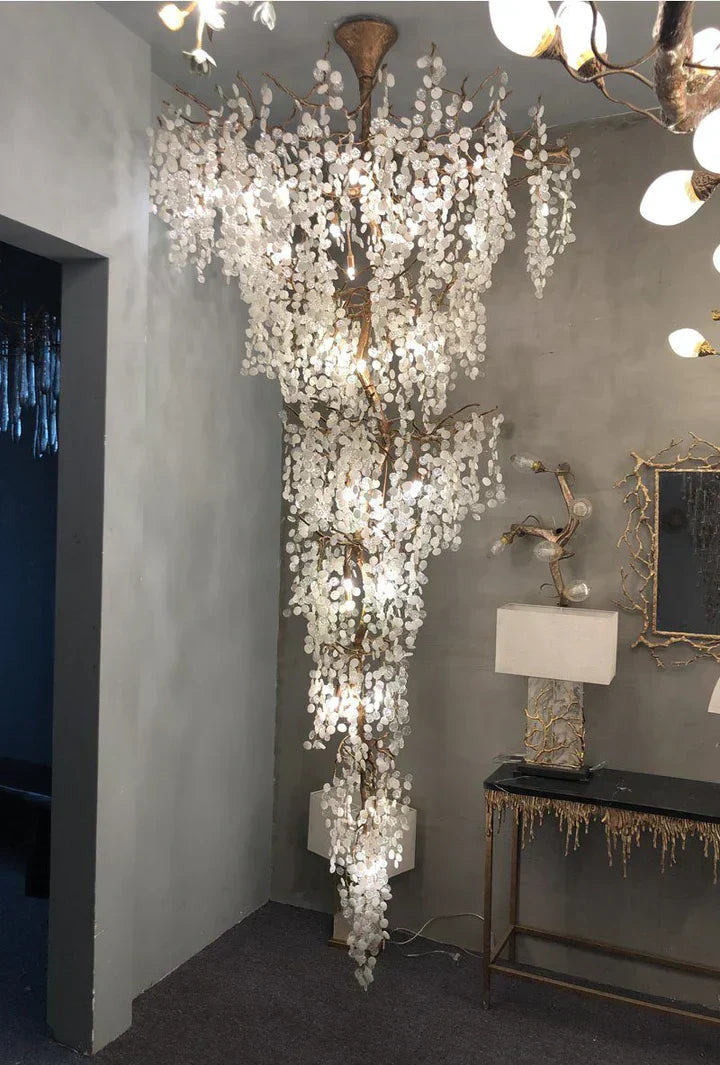 Modern Unique Artistic Flower Brass Branch Semi-Flush Mount Chandelier for Living Room / Hallway / Entryway /