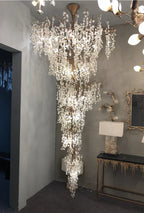 Modern Unique Artistic Flower Brass Branch Semi-Flush Mount Chandelier for Living Room / Hallway / Entryway /
