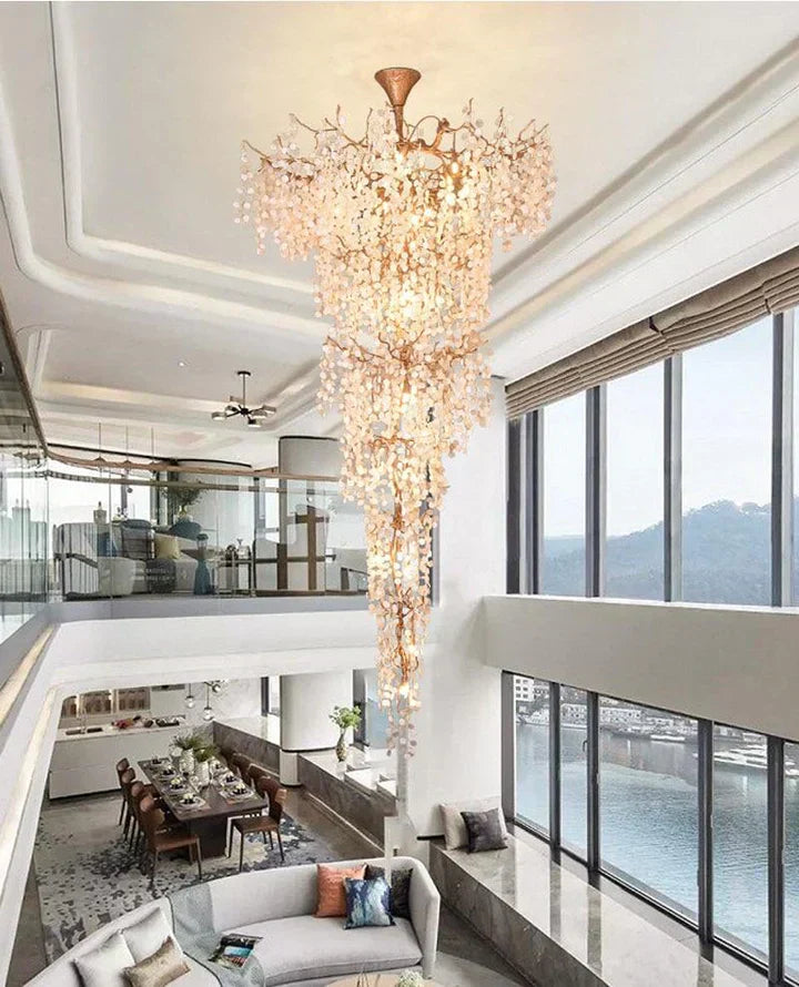Modern Unique Artistic Flower Brass Branch Semi-Flush Mount Chandelier for Living Room / Hallway / Entryway /