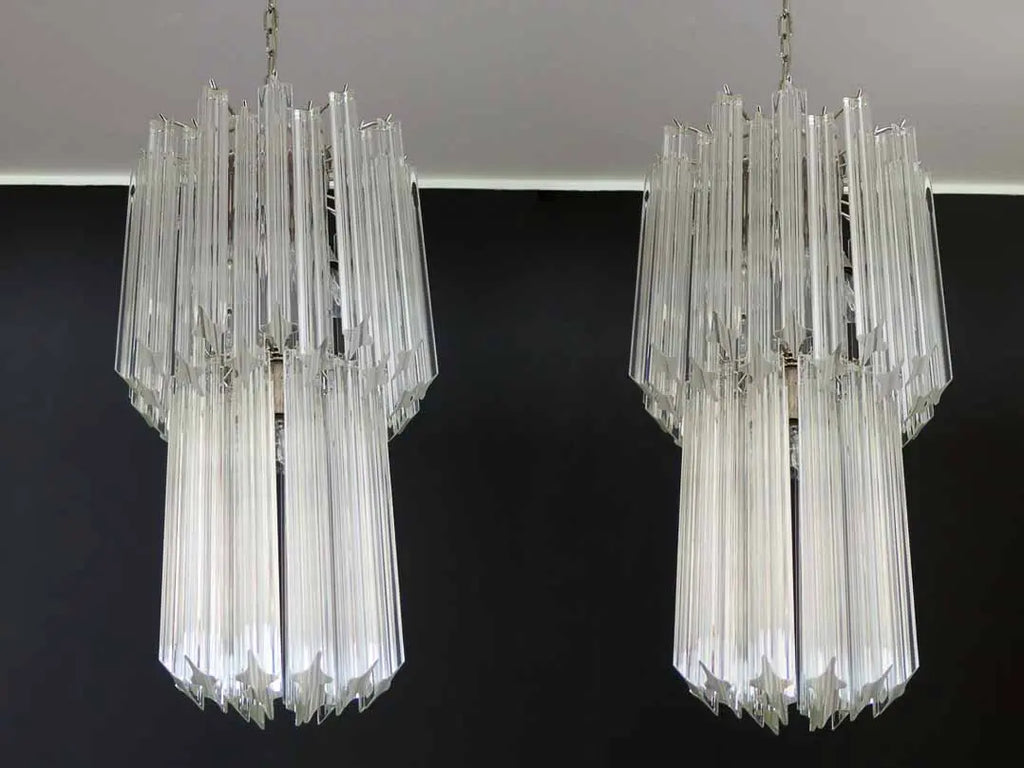 Murano Glass Chandelier – Quadriedri – 46 Prisms – Transparent