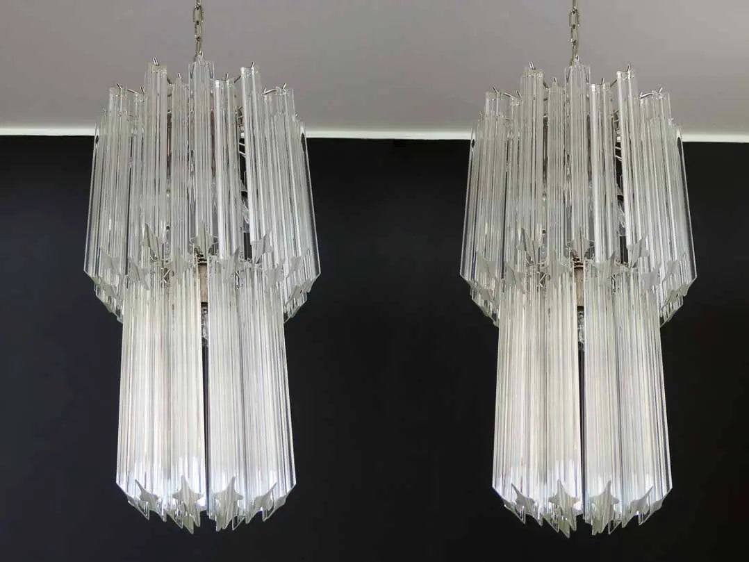 Murano Glass Chandelier – Quadriedri – 46 Prisms – Transparent