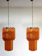 Murano Glass Chandelier – Quadriedri – 46 Prisms – Amber