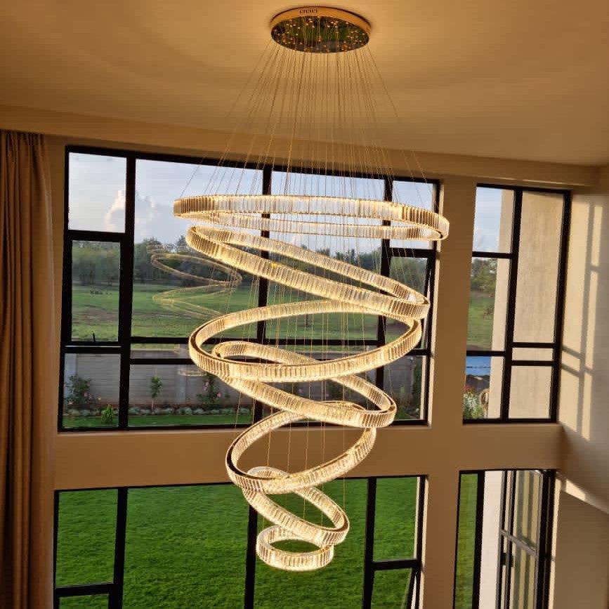 Modern Front Entryway Chandelier 3 / 4 / 5 / 6 / 7 Rings Crystal Gold / Chrome Finish Ceiling Lamp
