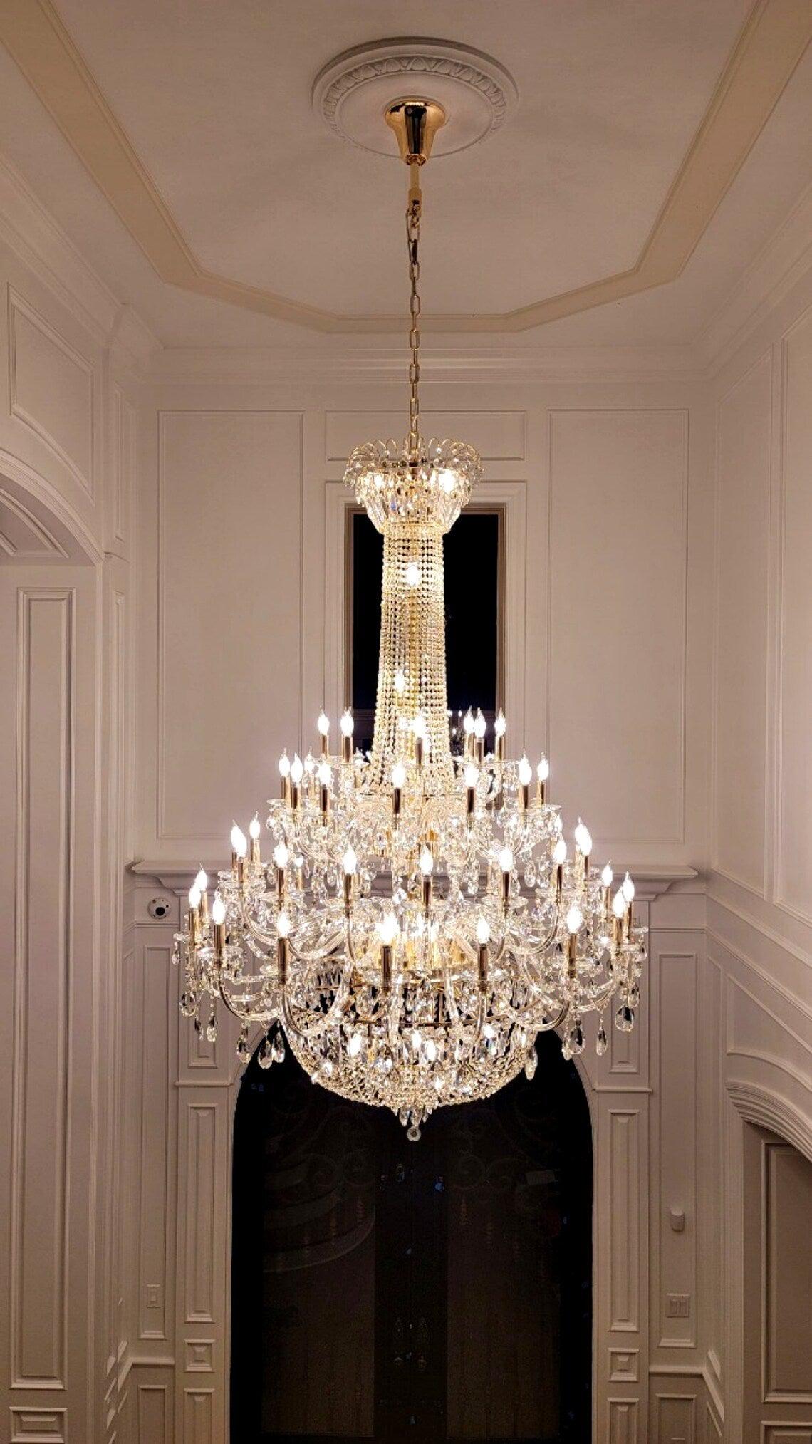 Extra Large European-Style Multi-Layers Candle Luxury Crystal Chandelier Gold Art Foyer / staircase Decorative