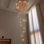 Modern Extra Long Round Spiral Crystal Chandelier with Chrome Finish and K9 Crystals