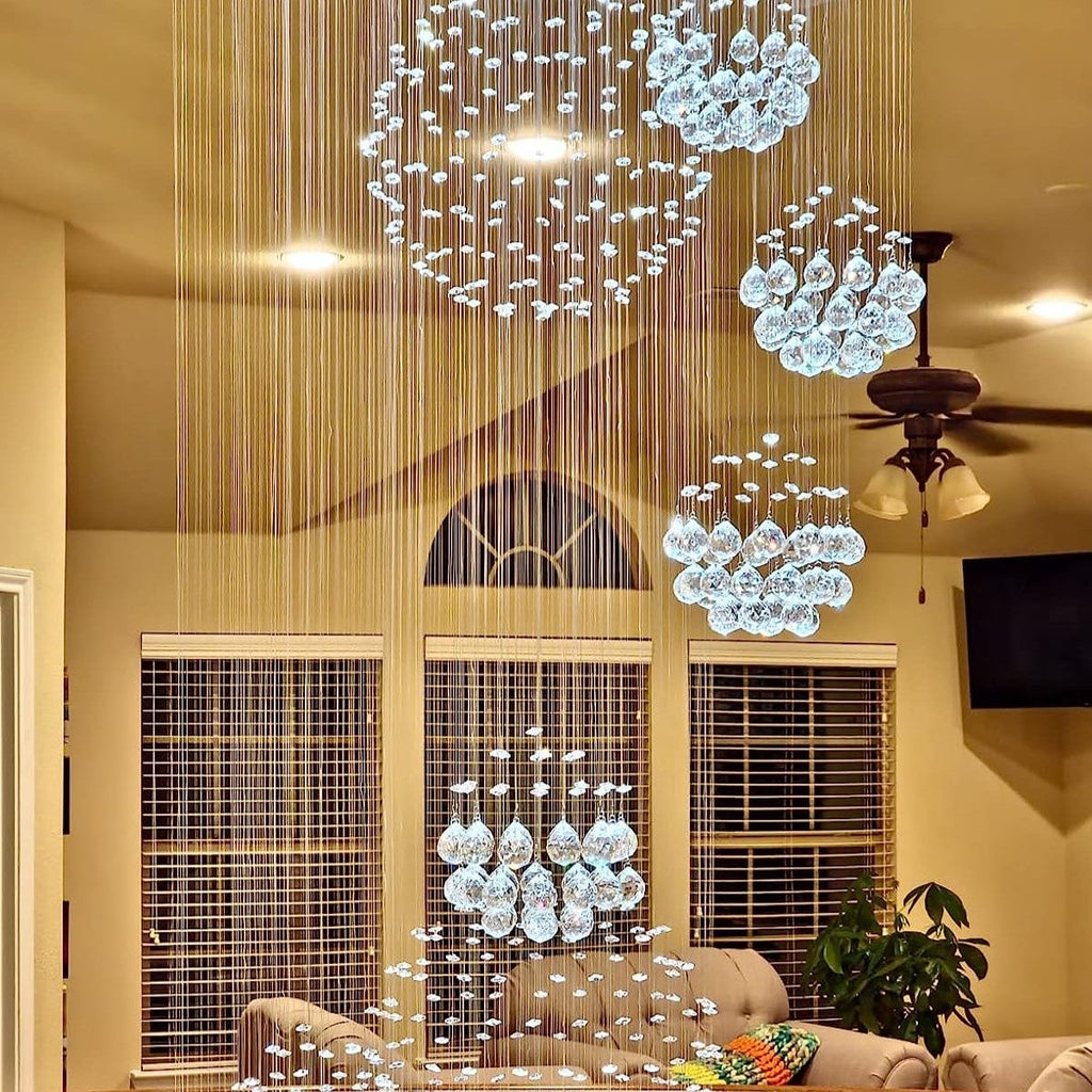 K9 Crystal Raindrop Globe Spiral Chandelier for Entryway and Staircase