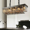Fashion Kitchen Island Crystal Chandelier in Black / Smoky Gray Finish Two Tiers Rectangle Chain Pendant Light