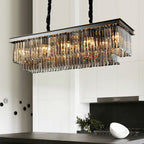 Fashion Kitchen Island Crystal Chandelier in Black / Smoky Gray Finish Two Tiers Rectangle Chain Pendant Light
