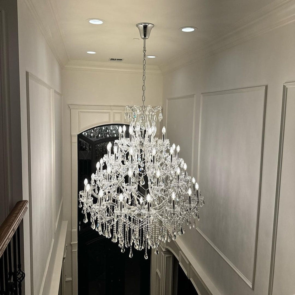 Oversized European Chrome Classic Candle Branch Crystal Chandelier for 2-Story / duplex Buildings