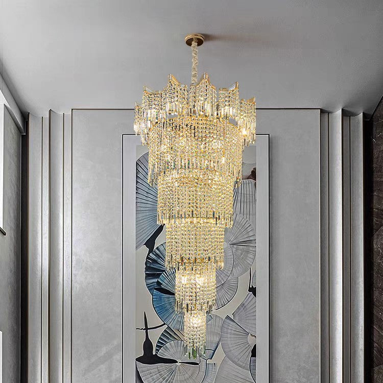 Extra Large Luxury Multi-Tiered Crystal Chandelier in Gold Finish for Foyer / staircase
