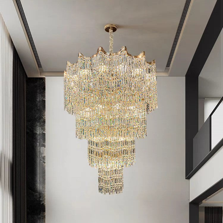 Extra Large Luxury Multi-Tiered Crystal Chandelier in Gold Finish for Foyer / staircase